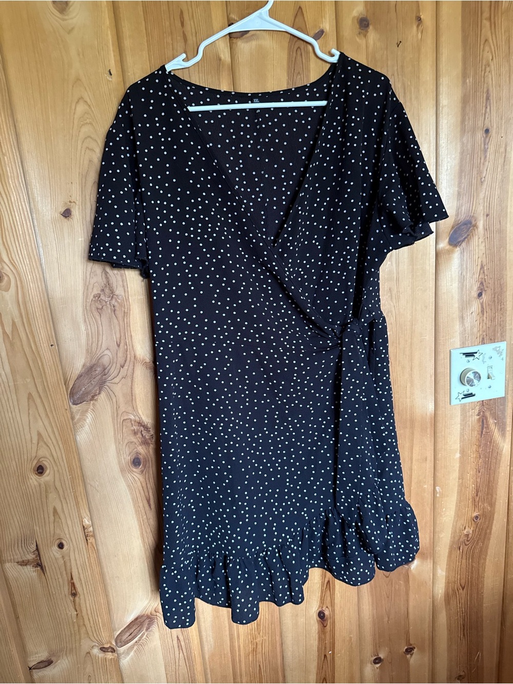 Black Polka Dot Wrap-Style Ruffle Hem Dress